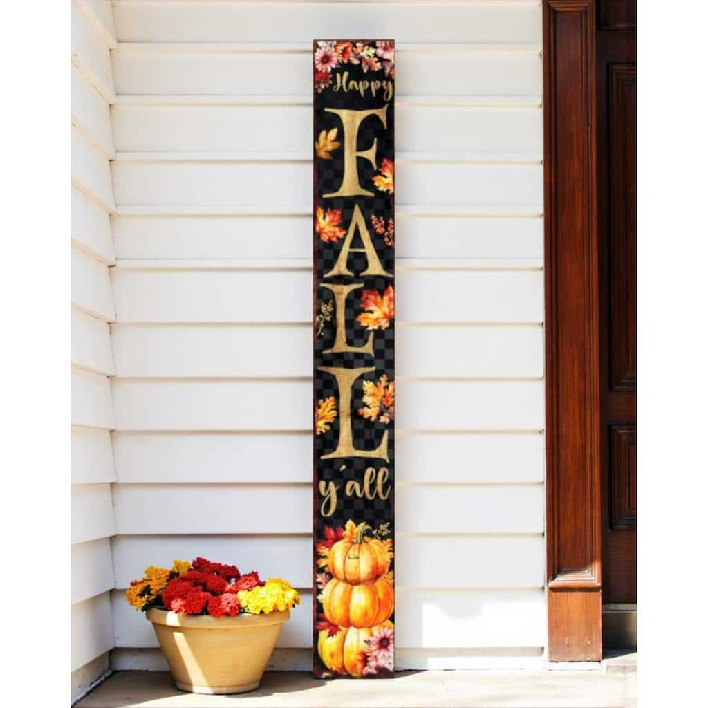 HomeRoots 72" Black Gold And Orange Solid Wood Happy Fall Porch Sign