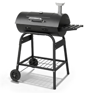 Charcoal BBQ Grill With Side Shelf And 2 Wheels For Patio Porch Picnic - N/A