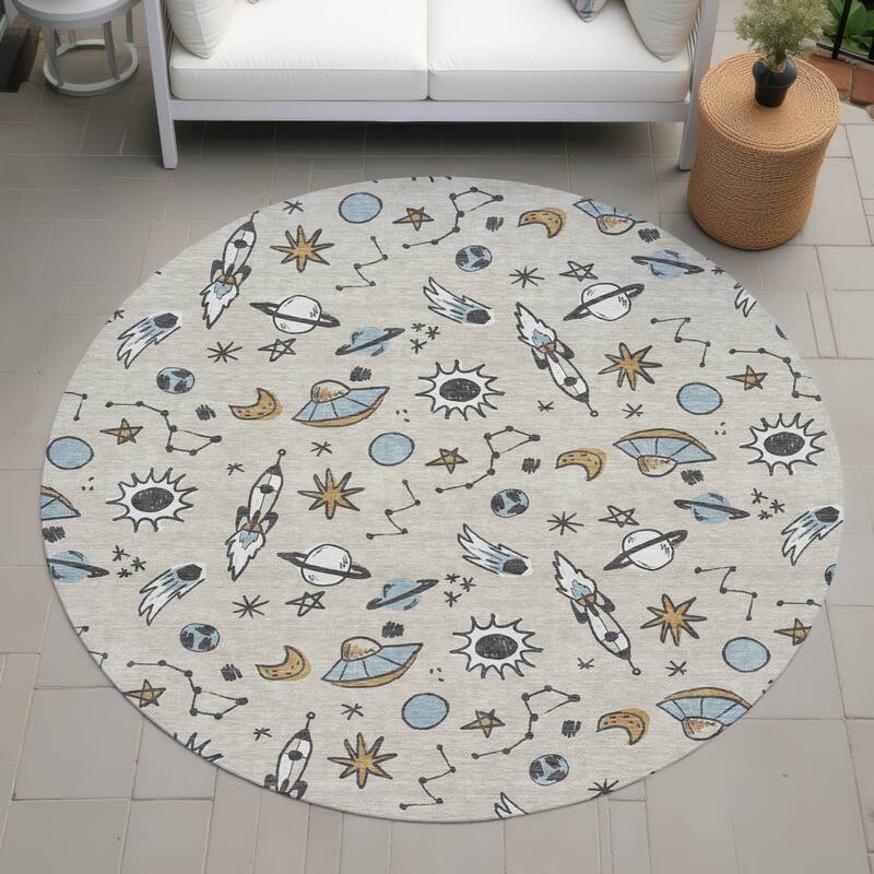 Machine Washable Indoor/ Outdoor Spaceship Chantille Rug - Beige - 8' x 8'