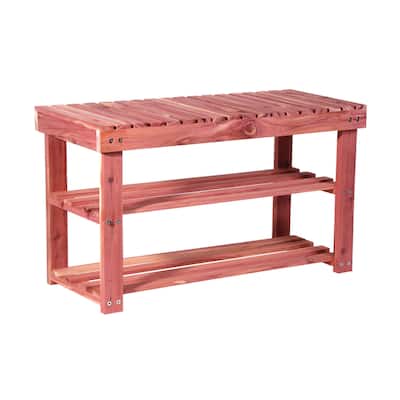 Household Essentials Cedar Fresh 2-Tier Cedar Shoe Rack and Seat Bench