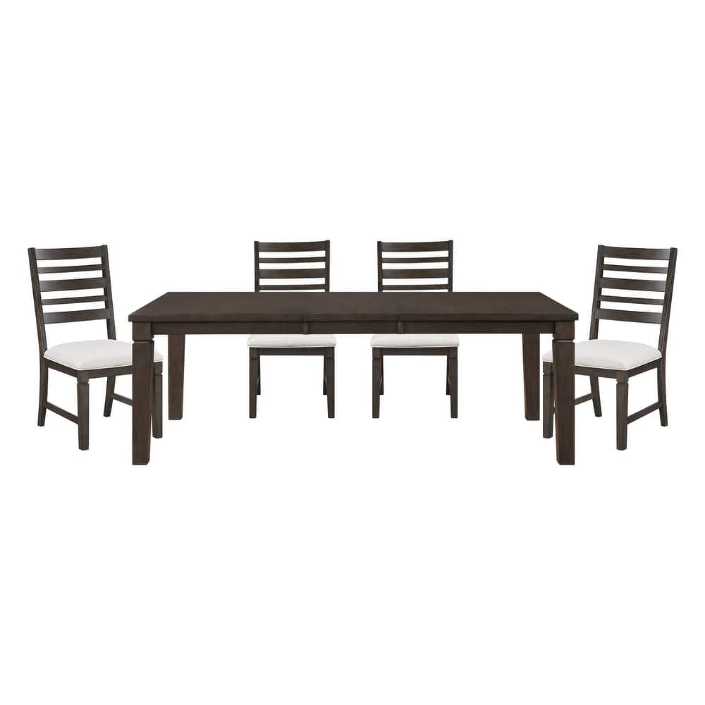 Dark Espresso Finish Dining Furniture Set Table with Extension Leaf Upholstered Bench Chairs