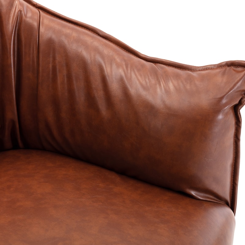 KINWELL 33" Wide Faux Vegan Leather Upholstery Barrel Chair