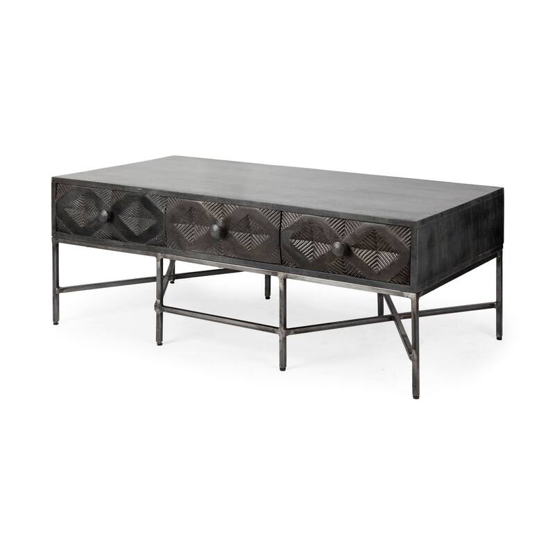 HomeRoots 24" Brown Wood Coffee Table With Three Drawers - 23.75
