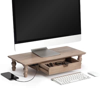 Jani Wood Monitor Stand Riser Desk - Ergonomic Design Stand, Desktop Organizer Table for Home, Office Workspace, Gaming Desk