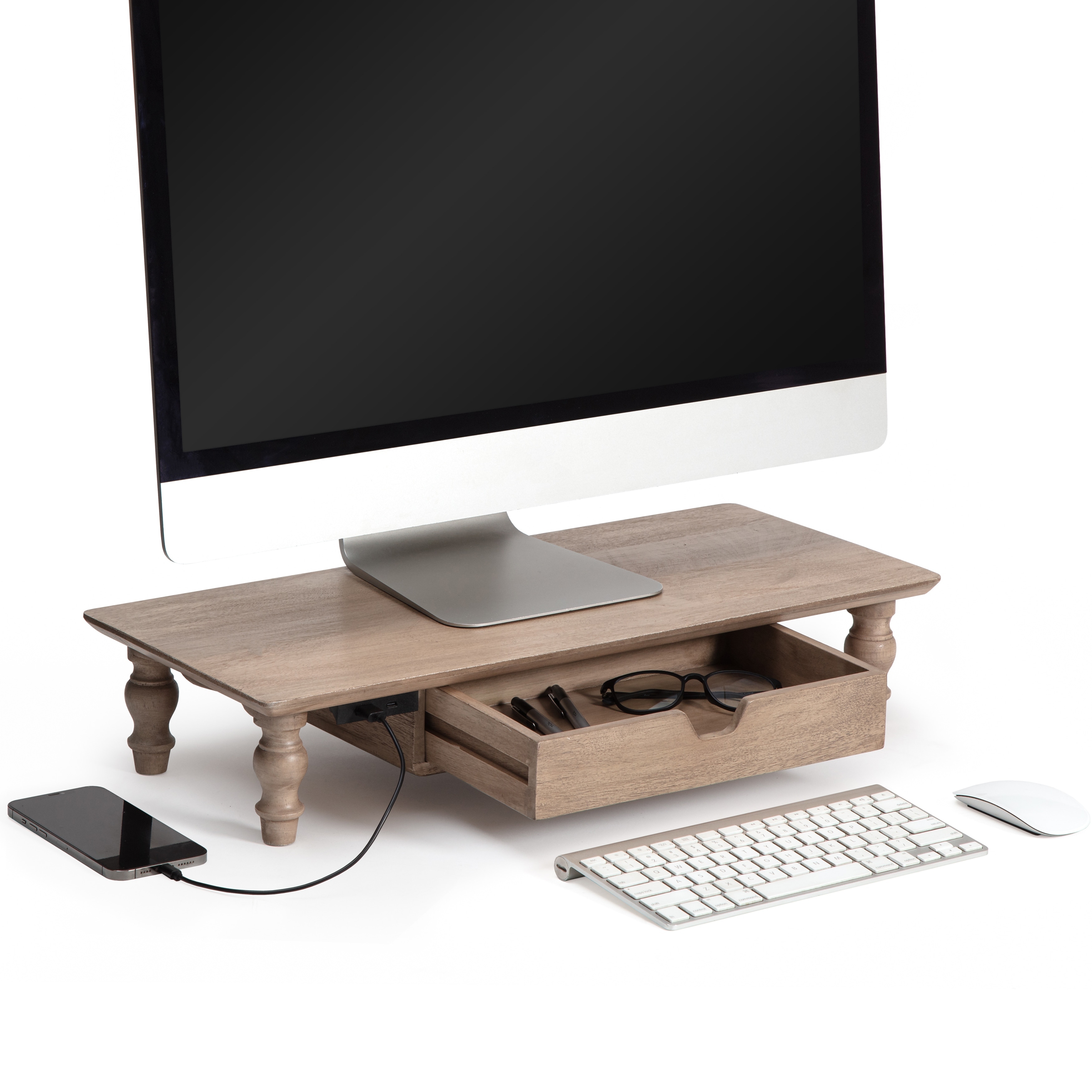Jani Wood Monitor Stand Riser Desk - Ergonomic Design Stand, Desktop Organizer Table for Home, Office Workspace, Gaming Desk