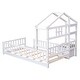 preview thumbnail 7 of 15, Twin Size House-Style Headboard Floor Bed with Fence Guardrails and Cushion Stand - Stylish and Safe