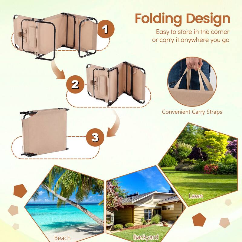 Gymax 2PCS Folding Beach Sun Lounger w/Face Hole Removable Pillows