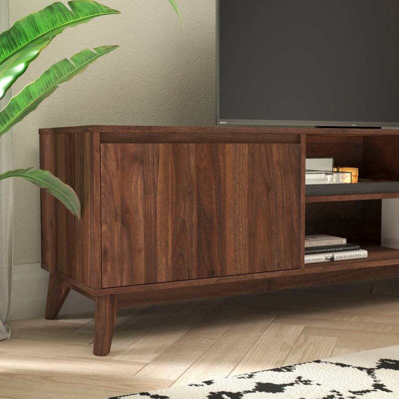 TV Stand with Adjustable Middle Shelf - Dual Soft Close Storage Doors