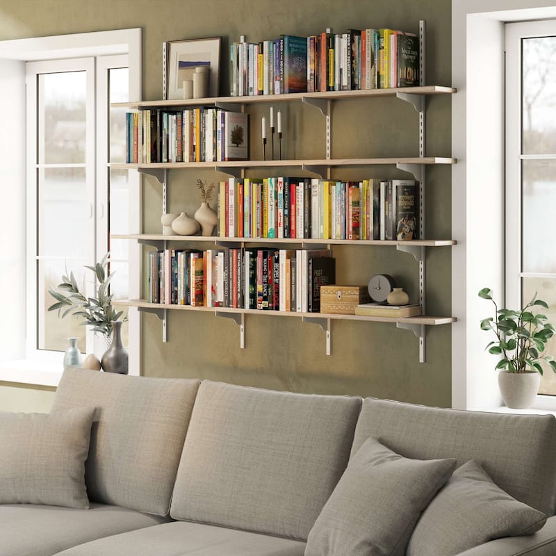 Wallniture Turin 60" Adjustable Shelf, Floating Bookshelf for Room Decor, Wall Shelf Unit for Living Room, Rustic, Tier Options - 4 Boards - 4 Tier