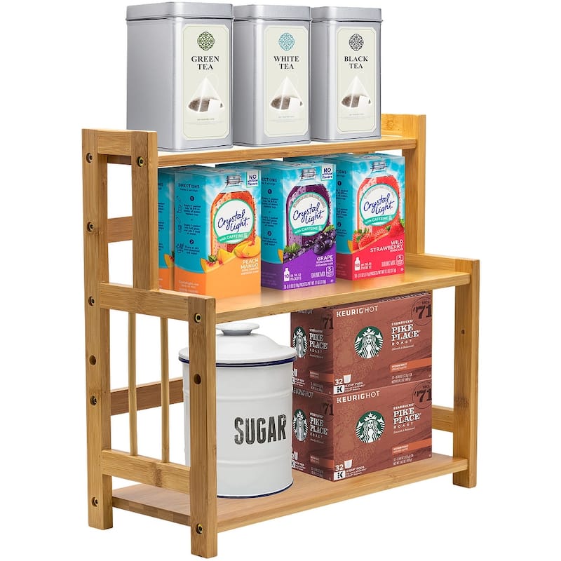 Sorbus Cleaning Supplies Countertop Organizer Bamboo Wooden Counter Storage Shelf Rack For Bathroom and Laundry - Brown