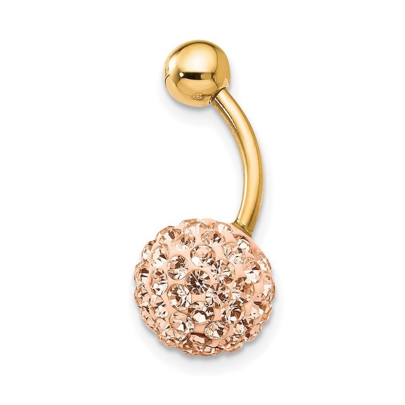 Curata Solid 10k Yellow Gold With Champagne Crystal Ball Belly Ring Dangle (11mm x 23mm)