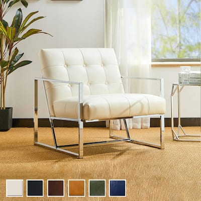 Glitzhome 29.50"W Mid-Century PU Leather Tufted Accent Chair - 29.5"W x 30.5"H x 29.25"D