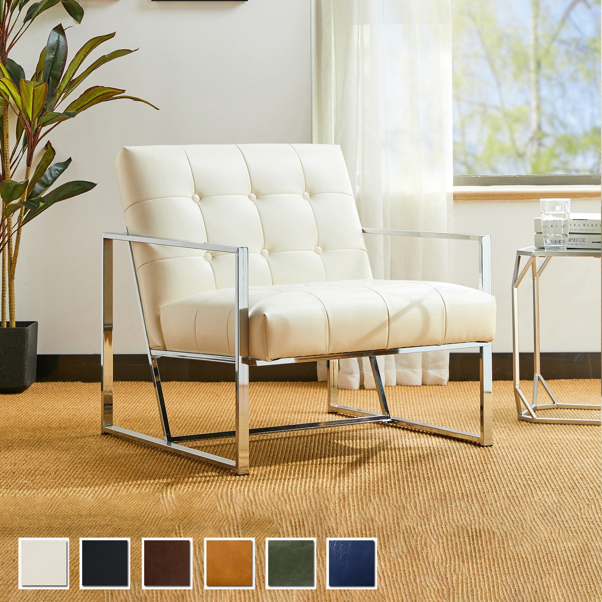 Glitzhome 29.50"W Mid-Century PU Leather Tufted Accent Chair - 29.5"W x 30.5"H x 29.25"D