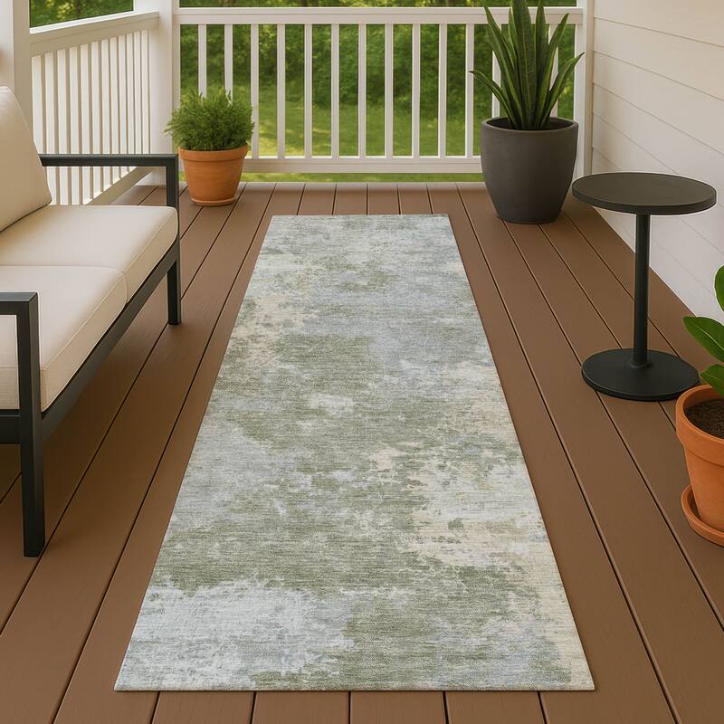 Machine Washable Indoor/ Outdoor Chic Modern Chantille Rug - Sage - 2'3" x 7'6"