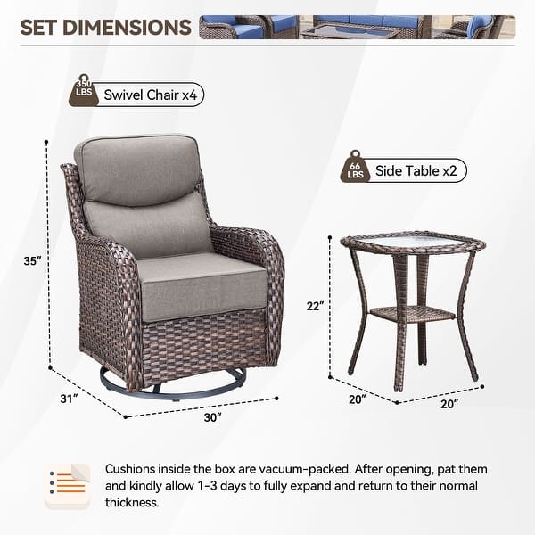 dimension image slide 9 of 68, Outdoor Patio Sofa Swivel Chair with 6-Inch Thick Cushions Set