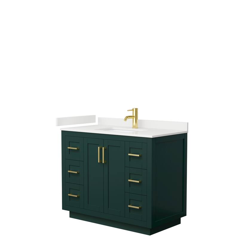 Miranda 42-inch Single Vanity, Quartz Top - Green, Gold Trim, White Quartz Top