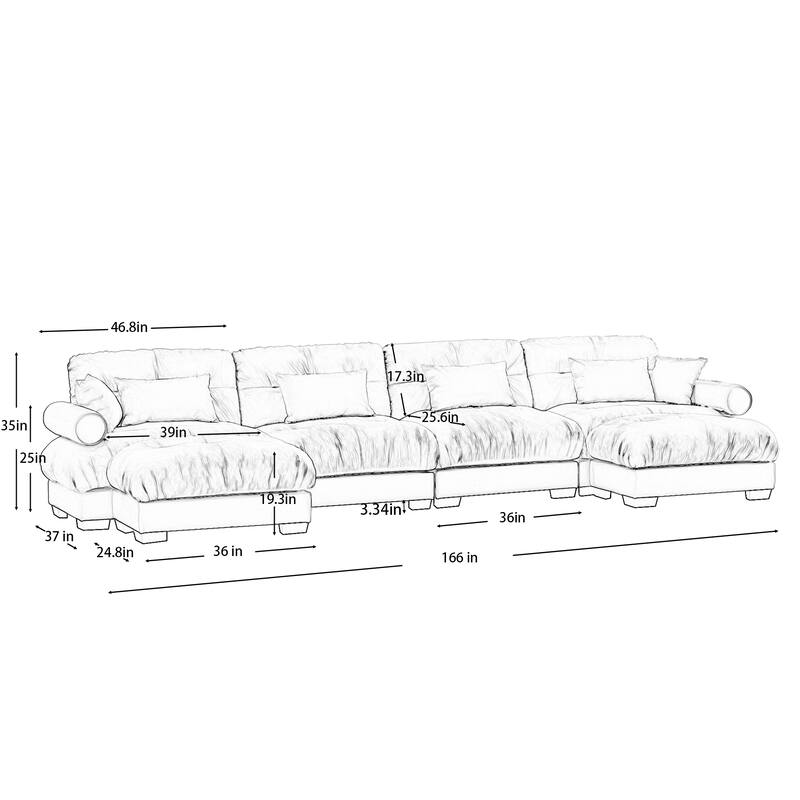 Modern Sectional Couch Comfortable Upholstered Sofa Set with Lumbar Pillow and Throw Pillow for Living Room