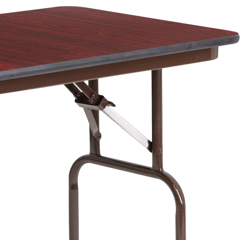 24" x 48" Rectangular Mahogany Melamine Laminate Folding Banquet Table - 24"W x 48"D x 30"H - 24"W x 48"D x 30"H
