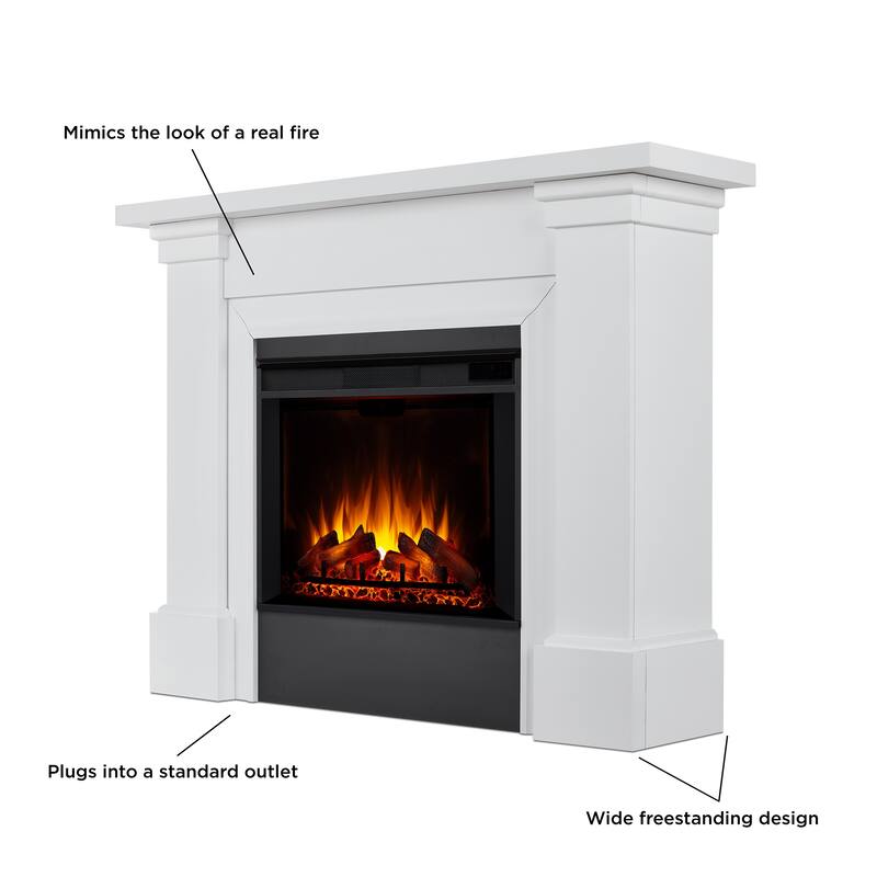 Manus 64" Grand Electric Fireplace in White by Real Flame - 64" L x 15.5" W x 47.75" H