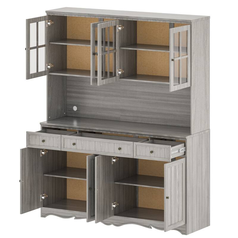 Kitchen Buffet Hutch Freestanding Storage Pantry Cabinet Sideboard - 61.2"Wx75.9"H