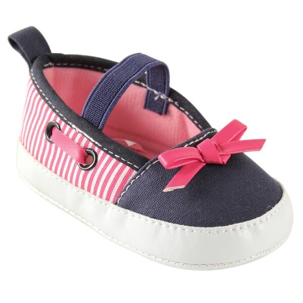 slide 1 of 1, Luvable Friends Baby Girl Crib Shoes, Navy Flats 0-6 Months - Navy Flats