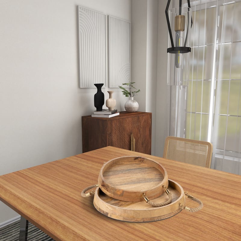 Benjamin Round Wood Trays, Set of 2 - 15" x 15" x 2"