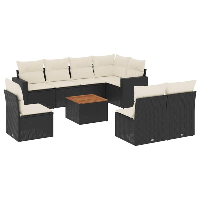 vidaXL Patio Sofa Set with Cushions Outdoor Furniture 9 Piece Poly Rattan - 25.8 x 24.4 x 27.2