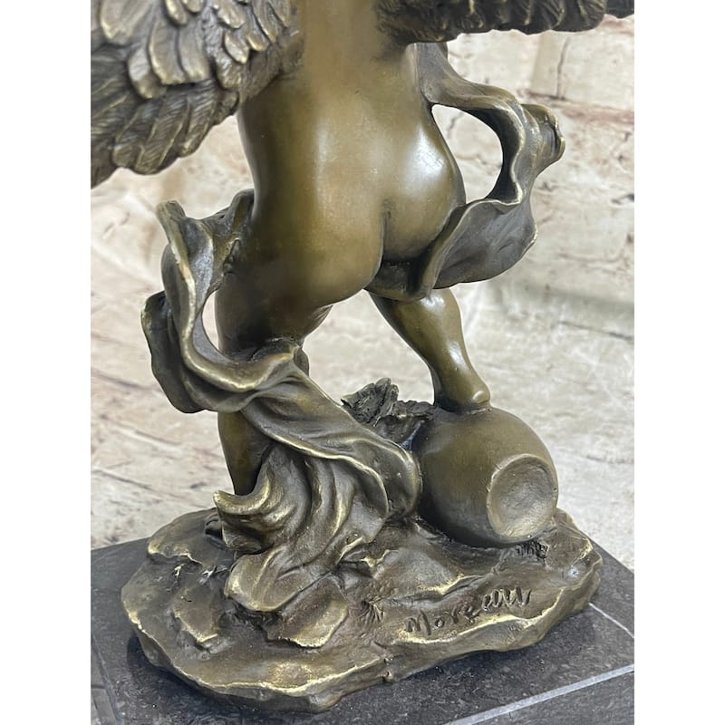 Cherub Child Angel Playing Violin Bronze Metal Statue Sculpture Memorial Decor Marble Base