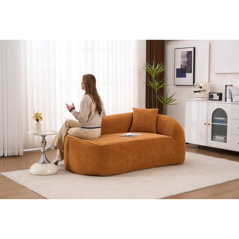 LY-048 Compression Curved Chaise Longue Chair Indoor, Modern Chenille Loveseat Couch