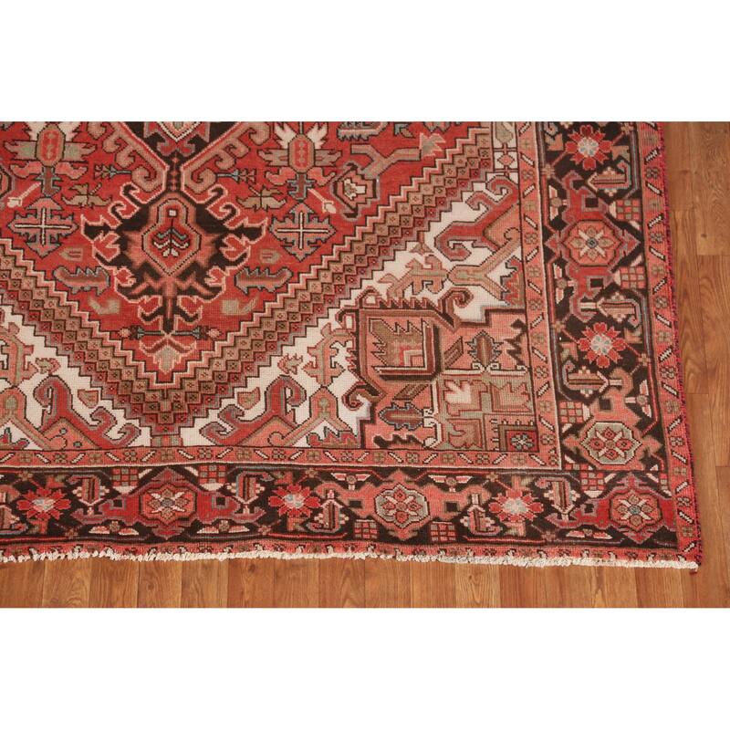 Hand Knotted Oriental 100% Wool Carpet Traditional Medallion Oranges & Rust Heriz Area Rug - 9' 5'' X 6' 5''
