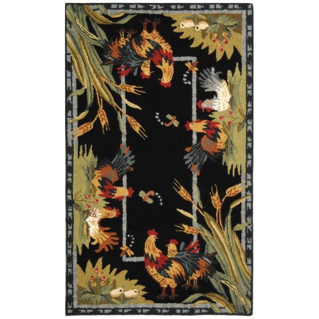 SAFAVIEH Handmade Chelsea Yauheniya French Country Rooster Wool Rug - 2'9" x 4'9" - Black
