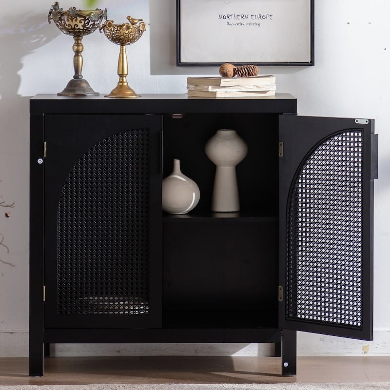 Modern Accent Sideboard Buffet Cabinet with Rattan Doors and Adjustable Internal Shelf