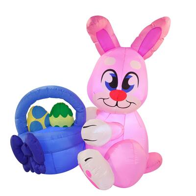Joiedomi 6FT Tall Multicolored Nylon Indoor Outdoor Easter Bunny with Basket Inflatable w/Built-In LED Lights, Easter Decoration