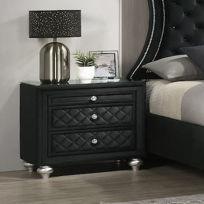 1pc Traditional Glam 3-Drawer Nightstand Velvet Tufted Drawer