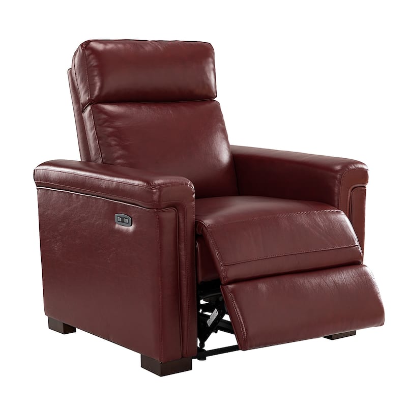Alicia 34.65" Wide Contemporary Classic Genuine Leather Power Recliner With USB Port, Set of 2
