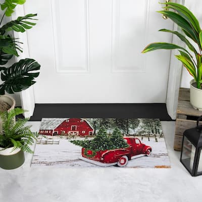Vintage Pickup Truck Christmas Outdoor Doormat - 17.75" x 29.5"