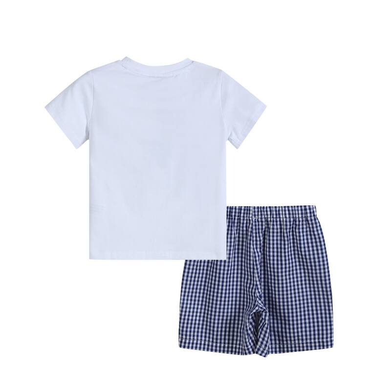 Blue Gingham USA Flag T-Shirt and Shorts Set