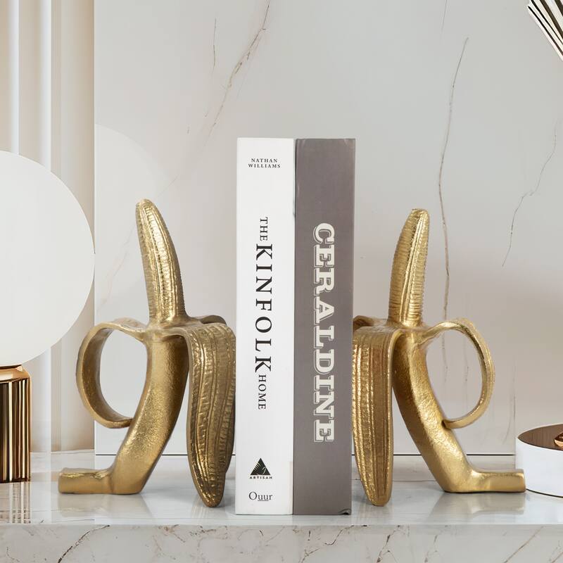 Sagebrook Home Set of 2 9" Banana Gold Metal Bookends, A Decorative Home Decor Accessory Accents - 5" W x 11" L x 9" H