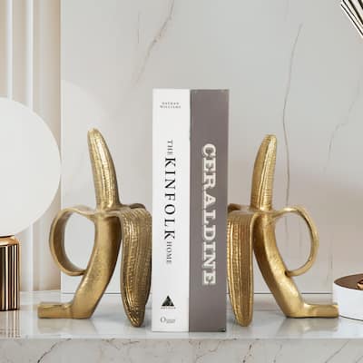 Sagebrook Home Set of 2 9" Banana Gold Metal Bookends, A Decorative Home Decor Accessory Accents - 5" W x 11" L x 9" H