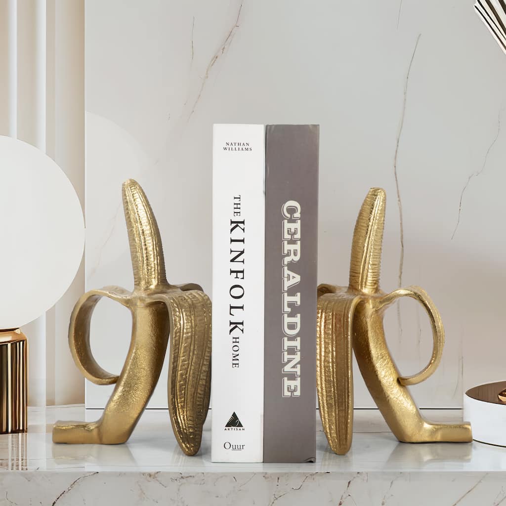 Sagebrook Home Set of 2 9" Banana Gold Metal Bookends, A Decorative Home Decor Accessory Accents - 5" W x 11" L x 9" H