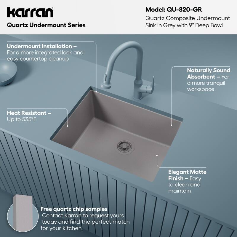 Karran Undermount 24.38 in Single Bowl Quartz Kitchen Sink