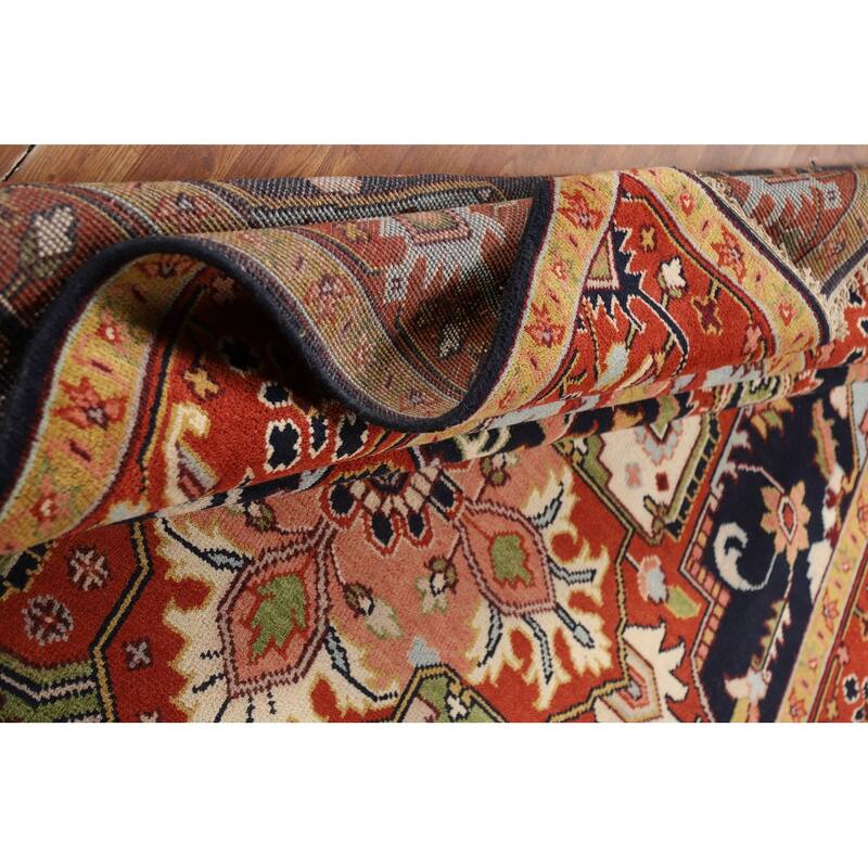 Blues & Orange Heriz Serapi Indian Area Rug Hand-Knotted Wool Carpet - 8'11"x 11'10"