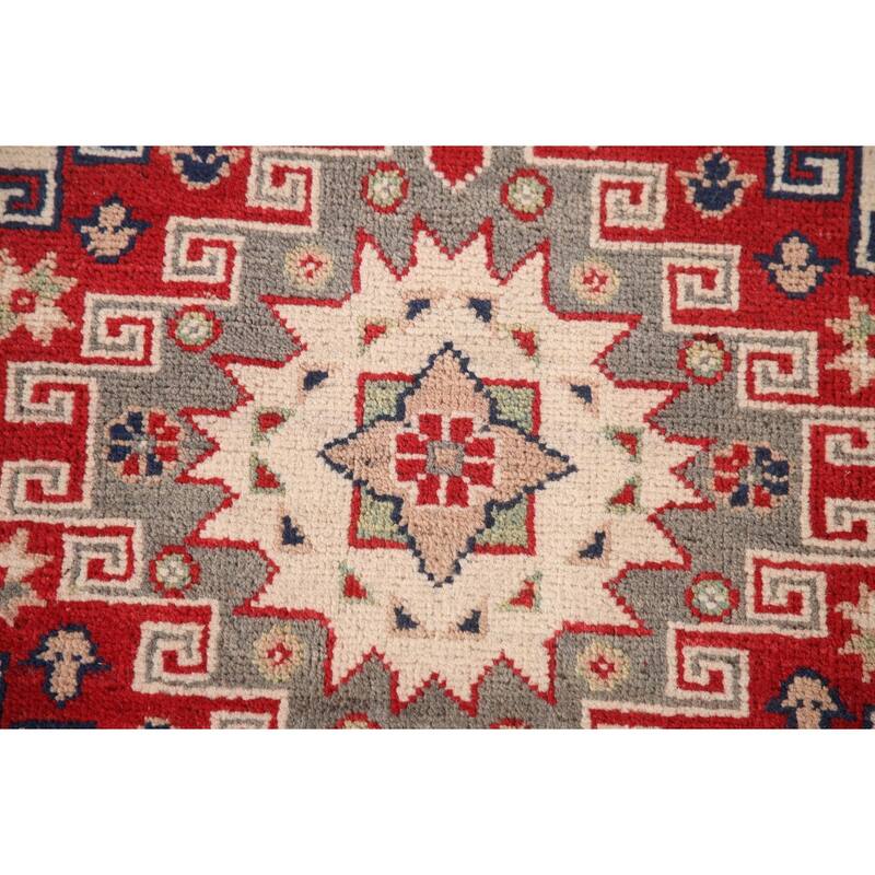 Geometric Kazak Area Rug Hand-Knotted Living Room Wool Carpet - 6'11" x 9'9"