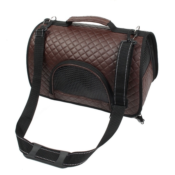 Shop Travel Soft Faux Leather Meshy Zipper Pocket Design Pet Carrier Tote Bag Brown - Free ...