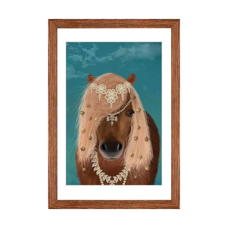 iCanvas "Horse Brown Pony with Bells, Portrait I" by Fab Funky - Walnut - 24x16x1