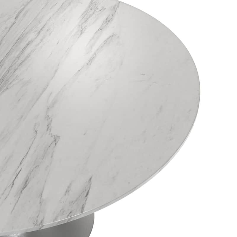 Verve 48" Modern Round Sintered Stone Top Dining Table with Stainless Steel Chrome Pedestal Base for Kitchen & Dining Room