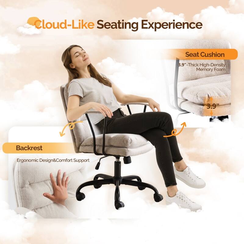 24.4 Inch Upholstered Swivel Office Chair With Leg Pegs And Wheels