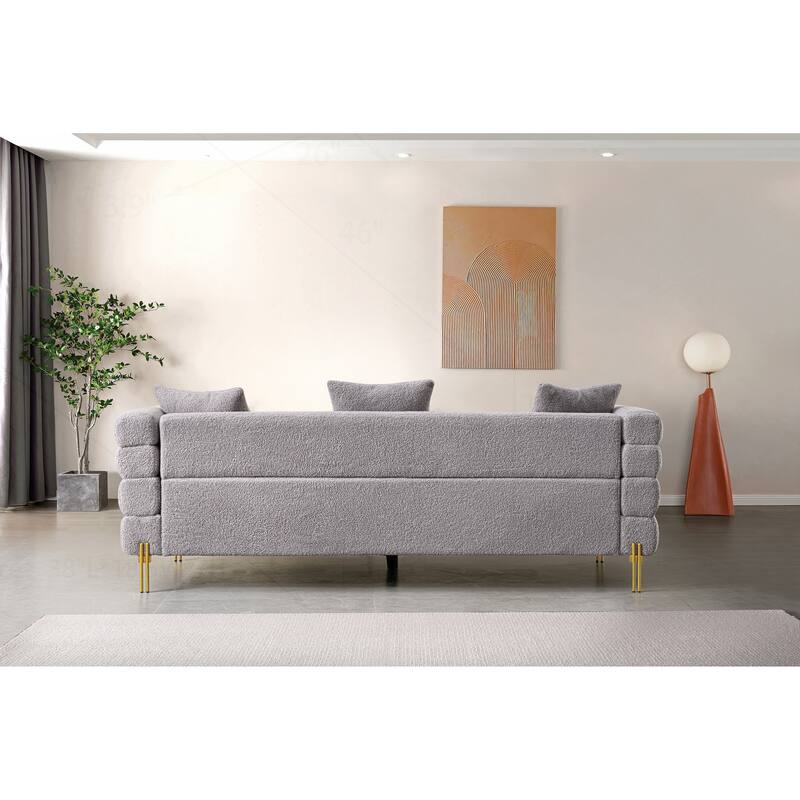 Comfortable Upholstered Sofa with Stylish Golden Legs and Soft Pillows for Living Room