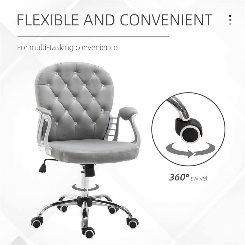 Velvet Adjustable Height Home Office Chair w/ Padded Armrests & Wheel