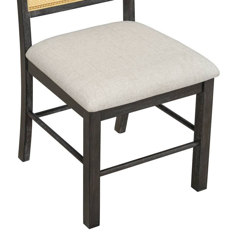 Roomfitters Farmhouse Rectangular Dining Table, 6 Rattan Chairs, 7-Piece Kitchen Furniture Set